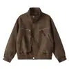 Jaqueta de Couro PU com Gola Alta Estilo Americano para Homens, Temporada de Primavera e Outono, Caimento Solto, Tendência, Estilo Workwear de Alta Qualidade, Jaqueta Biker