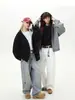 Moletom com capuz de peso pesado estilo americano em blocos de cor para homens e mulheres, moletom esportivo para primavera e outono, jaqueta de silhueta curta e larga