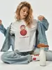 Camiseta de Manga Corta con Cuello Redondo y Estampado de Matrioshka Rusa para Mujer, Algodón Puro, Hombros Caídos, Versátil y a la Moda