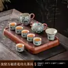 Conjunto de Chá Kung Fu Flores Azuis da Fornalha Ru Cerâmica Bule Viga Tigela Flutuante Xícara de Chá Bandeja de Chá Luxo Acessível Doméstico de Ponta
