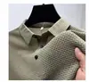 Camiseta Masculina de Malha Fresca Seda de Gelo Manga Curta Gola Camisa Verão Nova Cor Sólida Slip-On Camisa Polo Manga Meia Roupas Masculinas
