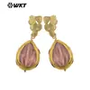 Wt-E805 Estilo Palacio Retro Cristal Rosa Obsidiana y Oro de 18 Quilates Chapado Colgante Pequeño Aretes Clásicos para Mujer