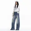 Jeans de Pierna Ancha Lavados con Efecto Desgastado Estilo Retro Naranja para Niños y Mujeres, Sueltos, Adelgazantes, Cubren Imperfecciones, Versátiles, Largos hasta el Suelo