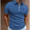 Ropa de Hombre Transfronteriza de Exportación Europea y Americana 2025 Camiseta Polo de Manga Corta con Cremallera Estampada en 3D para Hombre Color Puro Envío Gratis