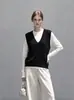 2026 Nuevo Chaleco de Punto de Color Sólido con Cuello en V de Estilo Simple para Mujer Otoño/Invierno Versátil Adelgazante Top con Temperamento