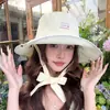 Sombrero de Pescador Reversible con Bordado de Cerezas de Nuevo Estilo para Mujer, Ala Ancha, Plegable, Protector Solar, Versátil, Sombrero de Pescador Adelgazante