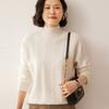 Suéter Feminino de Cashmere Torcido com Gola Alta Meia Mangas Grossas Pulôver Lã Curto Solto Suéter Tricotado para Outono e Inverno
