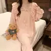 Nuevos Pijamas de Manga Larga para Mujer de Otoño Jacquard Cuadros Cuello en V Traje de Algodón Nube Pijamas para Mujer Encaje Ropa Dulce para el Hogar