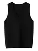 Colete de Cashmere Liso Feminino Gola V de Primeira Linha Sem Mangas Base Solto Casual Tricô de Cashmere Puro