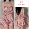 Precioso Sexy Satinado Sedoso Escote Bajo Hueco Almohadilla Extraíble para el Pecho Dulce Estampado de Mariposas Conjunto de Bata de Dormir 6411