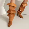 Tallas 34-48 Botas Martin de Caña Alta con Punta Aguda para Otoño e Invierno para Mujer con Suela de Goma Suave y Tacones Finos, Estilo Europeo y Americano, Color Sólido, Botas para Mujer de Talla Grande Transfronterizas