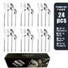 Conjunto de talheres aço inoxidável talheres caixa de presente de 24 peças colher para 6 pessoas conjunto de talheres ocidentais faca, garfo e colher