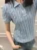 Bienes listos para envío escaneables transfronterizos RL Ralph Lauren bordado de caballo pequeño suéter de punto de manga corta POLO tejido de ochos pequeños solapa camiseta simple