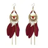 Pendientes Estilo Viaje de Yunnan, Accesorios Largos de Borla de Pluma Retro, Pendientes Versátiles para Fotos en la Playa, Pendientes Elegantes para Mujer