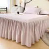 Falda de cama de una sola pieza de algodón cepillado estilo coreano, estilo simple, color sólido, universal para todas las estaciones, amigable con la piel, algodón puro, cubierta de cama antideslizante, juego de tres piezas