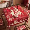 Toalha de Mesa Quadrada Decorativa de Ano Novo 2026 Atmosfera Festiva Vermelha Toalha de Mesa Quadrada para Sala de Jantar Mesa dos Oito Imortais Toalha de Mesa para Mesa de Mahjong