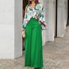 Estação Independente de Moda Europeia e Americana 2025 Outono Camisa Estampada Ebay Elegante Calça de Pernas Largas Moda Conjunto Casual