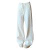 Estilo Coreano Blanco Dibujos Animados Gatito Gato Lazo Floral Jeans para Mujer Pantalones Rectos de Pierna Ancha Tendencia Primavera y Verano Nuevo Estilo