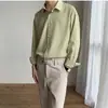 Camisa casual masculina de manga comprida, cor sólida, estilo Hong Kong, com caimento solto, adequada para casais, jaqueta top para todas as estações com gola de lapela