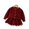 Conjunto de Suéter para Niña Otoño e Invierno Nuevo Estilo Falda de Punto para Bebé con Lazo Estilo Coreano Suéter Vestido de Moda Tendencia