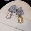 Pingente de Cristal Flor! Brincos Pingente Flor de Zircônia Gota d'Água, Brincos de Luxo Leve e Deslumbrantes, Brincos de Design Exclusivo Atacado