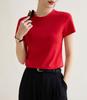 Camiseta de Algodão Manga Curta Gola Redonda Slim Fit Cor Sólida para Mulheres, Novo Estilo Primavera/Verão 2026, Elegante Blusa Pulôver