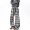 Calça pantalona xadrez color block estilo retrô casual 2026 para homens e mulheres, nova para outono e inverno, modelagem solta, casual, versátil, estilo coreano, comprimento total