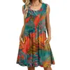 Amazon Europa y Estados Unidos comercio exterior transfronterizo primavera y verano 2025 nuevo vestido de chaleco estampado suelto con bolsillos para mujer en stock