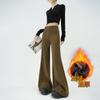 Pantalones Casuales Acampanados de Color Naranja Infantil # Estilo Perezoso Sencillo Forrados de Polar para Mujer, Sueltos Adelgazantes que Cubren la Cadera Versátiles de Longitud al Suelo