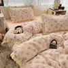 Conjunto de Roupa de Cama de Algodão Puro Novo Classe A Quatro Peças Capa de Edredom de Algodão Lençol Fronha Lençol com Elástico Roupa de Cama Conjunto de Três Peças para Dormitório Estudantil 4