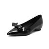 Totalmente de Cuero por Dentro y por Fuera, Tacón Oculto de 4 cm, Tacón de Cuña Pequeña, Lazo, Zapatos de Salón de Boca Baja para Mujer, Primavera, Verano y Otoño, Zapatos de Salón de Punta Fina de Cuero Genuino