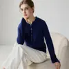 Suéter de Cachemira 2026 Otoño/Invierno Nuevo para Mujer de Manga Larga Botonado Camisa Base Suéter Jersey Elegante Holgado Adelgazante