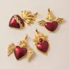 Pingente de coração de esmalte vinho vintage com asas de anjo e forma de coração em chamas, acessórios de joias para comércio exterior transfronteiriço atacado