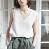 Aire Acondicionado Portátil~ Chaleco de Lino Europeo de Alta Gama sin Mangas con Cuello en V para Mujer, Camiseta Base de Lino para Primavera y Verano, Top Casual de Algodón y Lino