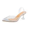 Transfronterizo 2021 Verano Nuevo Sandalias de Tacón de Copa de Vino de Pedrería Puntiaguda Estilo Coreano para Mujer Zapatos de Cristal Transparentes de Moda para Mujer