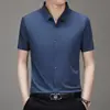 Camisa Masculina de Manga Curta Sem Marcas Verão Nova Seda Gelada Meia Manga Alta Qualidade Cor Sólida Básica Camisa Casual de Negócios