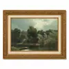 Marco Dorado Tallado Vintage Estilo Europeo Paisaje Vista al Río Sala de Estar Entrada Hotel Alojamiento Local Pintura Colgante enmarcada Pintura Decorativa Arte de Pared
