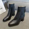 Botines de Tacón Grueso para Mujer 2026 Nuevos Botas de Tacón Alto Color Nude Invierno Con Felpa Adicional Marrón Botas Adelgazantes Botas Individuales Botas Martin Británicas