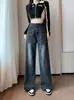Jeans de Cintura Alta Reto com Forro de Lã Preto Estilo Americano Feminino Inverno Novo Estilo Emagrecimento Caimento Solto Perna Estreita Larga Calças