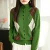 Casaco Cardigan de Tricô Canelado com Padrão de Diamante Espessado Estilo Outono/Inverno Suéter Elegante Tamanho Plus Roupas Femininas Tops Atacado Dropshipping