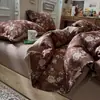 Juego de ropa de cama de cuatro piezas de alta gama, lujo ligero, estilo retro francés, con botones, incluye sábana y funda de edredón, adecuado para dormitorios, juego de ropa de cama de tres piezas