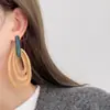 Pendientes Geométricos Ovalados Rayados Multicapa de Resina Retro Estilo Europeo y Americano Personalidad Exagerada Pendientes de Gama Alta para Mujer