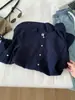 Camisa de Gaze de Algodão Dupla Camada Estilo Indiferente Oversized para Mulheres Outono 2026 Novo Estilo Coreano Camisa de Comprimento Médio com Gola Redonda