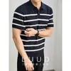 Camisa polo, camisa de punto, camiseta de manga corta para hombre, con cuello camisero, cuello en V, cuello de gaviota, a rayas, estilo old money, verano, venta al por mayor de fábrica transfronteriza