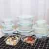 Tazón de Vidrio Transparente Calentamiento en Microondas Lonchera Lonchera Sellada Bento Caja de Almacenamiento para Refrigerador con Tapa Caja Conservadora de Frescura