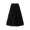 Ropa de Mujer Transfronteriza, Estilo Primavera y Otoño, Ligeramente Ondulada, Plisada, Fluida, Malla Etérea Falda Larga, Falda Media de Hada
