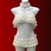 Lingerie Sexy, Estilo Suave e Doce, Uniforme de Três Peças Transparente, Desejo Puro, Renda Brincalhona, Conjunto de Top Tubo Estilo Bolo e Saia Curta