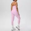 Conjunto de Roupa de Yoga Fitness para Mulheres, com Top Regata de Yoga Estilo Europeu e Americano com Cordão e Calça Legging de Yoga Justa com Bolso