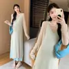 Em estoque Moda Coreana Saia Lingerie de Seda de Gelo para Mulheres Grávidas Conjunto de Vestido de Tricô Duas Peças para Mulheres Grávidas