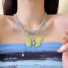 Collar de Bambú con Borla de Mariposa Verde Manzana Fresco de Moda Piedra Ojo de Gato Diseño de Nicho Femenino Collar de Personalidad de Alta Calidad
